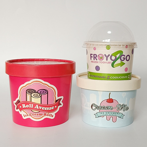 Vaso de papel desechable para helado con logotipo personal impreso <span class=keywords><strong>mini</strong></span> recipiente de papel con cuchara y tapas - Product Image 5