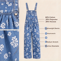 Salopette en jean sans manches à motif floral, longueur cheville, style boutique pour les promenades matinales