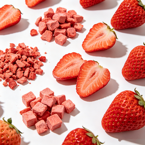 Poudre de fraises lyophilisées biologiques et fruits entiers, coupés en <span class=keywords><strong>d</strong></span>és, concassés, granulés, en vrac, vente en gros - Product Image 5