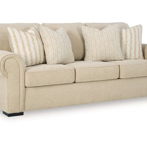 Sofá de 3 Plazas de Diseño Nórdico Tradicional con Estructura de Madera, Tapizado en Lino Beige, Brazos Enrollados y Cojines Suaves para Hoteles - Product Image 2