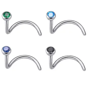 Eternal Metal ASTM F136 Titanium Bezel Setting CZ Nose Screw Piercing Jewelry