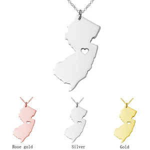 New Jersey State Collier Or Rose Argent Plaqué <span class=keywords><strong>USA</strong></span> JY <span class=keywords><strong>Carte</strong></span> Pendentifs Colliers pour Femmes Hommes Cadeaux - Product Image 1