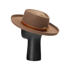 Шляпа Федора из 100 шерсти, оптовая продажа, плоская широкополая Мексиканская Панама с лентой из ПУ