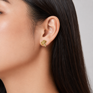 Boucles d'oreilles en forme de palmier pour femmes, boucles d'oreilles en acier inoxydable avec zircone cubique et finition plaquée or 14 carats, or et argent - Product Image 5