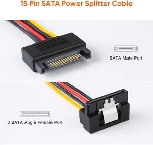 CableCreation SATA 电源线 [2 件装] 6 英寸 15 针公头转 2x15 针弯角母头电源分线器，适用于 DVD 刻录机 - Product Image 2