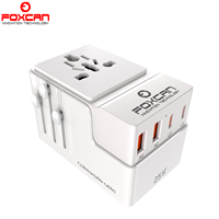 Adaptador de Viaje Universal Foxcan 2400W AC con PD 25W QC3.0 2USB-C+2USB-A GaN Todo en Uno, Certificado CE/FCC para Relojes y Auriculares