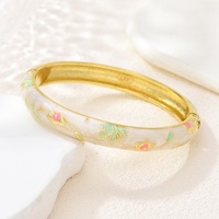 Bracelet jonc en alliage de zinc plaqué or, style chinois cloisonné, motif floral, pour femme - Collection classique - Vente chaude