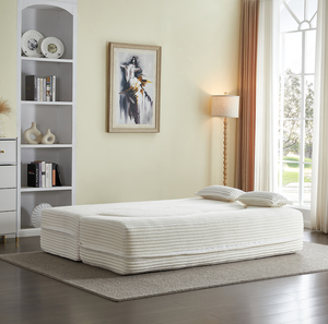 Modern Beige 15" Full Size Convertible Plush Corduroy Foam-Filled Sleeper <b>Sofa</b> Bed Set No Assembly Required Apartment Living - Product Image 5