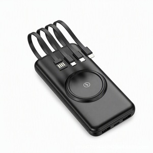 Batterie externe à chargement sans fil 10000mAh avec câble intégré, pack de batterie universel pour téléphone portable, noir - Product Image 1