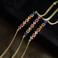 H&F Zierliches Naturstein-Armband Regenbogen-Rubin/Saphir/Aquamarin/Rosa Edelstein/Turmalin/Fanta-Stein 18K Massivgold