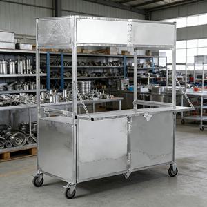 Carrito de Comida Móvil Plegable de Acero Inoxidable con 4 Ruedas, Resistente a la Oxidación, Garantía de 2 Años, para Helados, Café, Hot Dogs - Product Image 4