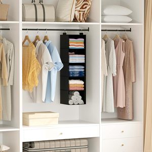 5 Tier Hanging Closet Organizer Non Woven Fabric Foldable Storage <b>Shelf</b> For Clothes Behind Door <b>Wall</b> <b>Mount</b> - Product Image 2