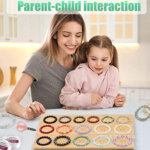 Bandeja de diseño de pulseras de bambú con tablero de cuentas de madera para herramientas de manualidades de joyería DIY con guía de tallas y ranuras de almacenamiento - Product Image 2