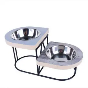 Raised Wooden Stand Bowl Dog Dinnerware set Custom Manufacturer Private Logo Pet Bowl With Wooden Stand Dogs And Cats