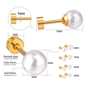 Boucles d'oreilles tendance en perles personnalisables en gros, en acier inoxydable plaqué or 18 carats PVD, à visser, pour les fêtes - Product Image 2