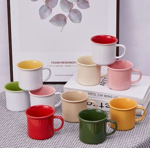 Juego de 6 Tazas de Porcelana Retro para Beber Agua, Coloridas y Gruesas, para Café, Té, Leche, Cacao, Amarillo Claro, Regalo Promocional - Product Image 1