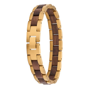 Bandlet fait main en acier inoxydable doré et bois naturel - Product Image 1
