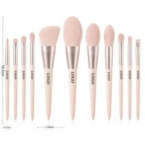 New Trending Fancy Pink Wooden Handle Blending Cosmetic Brush 11PCS Make Up Brush Sets with Bag For Girls