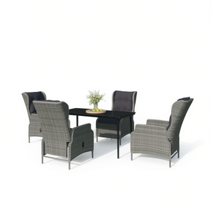 Light Grey And <b>Black</b> Rattan Garden Dining Set 4 Seater Outdoor Furniture Contemporary Weather Resistant Metal <b>Frame</b> - Product Image 1