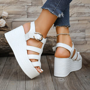 Women Large Woven <b>Wedge</b> <b>Sandals</b> Summer New Style <b>Platform</b> Thick Sole European and American Roman <b>Sandals</b> - Product Image 3