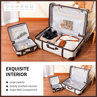 Ensemble de bagages de voyage robustes pour femme, style rétro, vintage, élégant et classique, valise trolley à roulettes en cuir PU fait main, pour bagage cabine