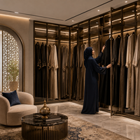 Dressing de luxe avec porte vitrée à cadre en aluminium, battante, pleine hauteur, sur mesure pour chambre de villa