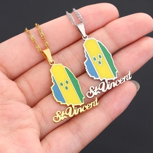 Nouvelle goutte d'huile d'émail <span class=keywords><strong>ST</strong></span>. <span class=keywords><strong>Vincent</strong></span> carte drapeau pendentif collier pour femmes filles bijoux en acier inoxydable ethnique fête d'anniversaire cadeaux - Product Image 6