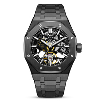 Montre mécanique automatique de luxe pour homme, entièrement noire, squelette ajouré, en acier inoxydable, Montre Homme Reloj De Hombre Uhr