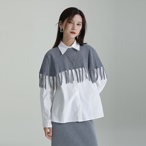 Set di due pezzi grigio alla moda da <span class=keywords><strong>donna</strong></span> autunno nuovo Design senso nicchia nappa scialle gonna vestito a due pezzi lavorato a maglia - Product Image 2