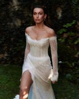 Mily mariée MW175 printemps et été hors épaule à manches longues robe de mariée scintillante paillettes Tulle haute fente robe de mariée de luxe