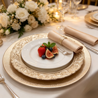 Assiette de Présentation PP Vintage à Bord Gaufré, Assiette Décorative pour Mariage, Banquet, Fête, Décoration de Table à Domicile
