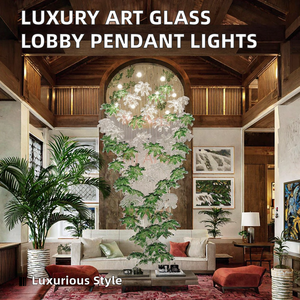Lusso moderno vetro arte personalizzata verde foglia trasparente Hotel Hall speciale a forma di lampade a sospensione a soffitto <span class=keywords><strong>lampadari</strong></span> appesi - Product Image 2