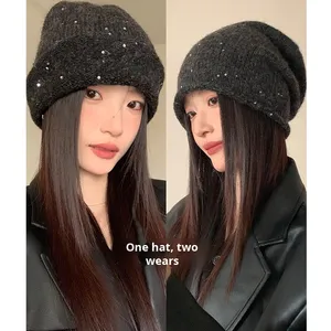 2024 nuevo sombrero <span class=keywords><strong>de</strong></span> <span class=keywords><strong>lana</strong></span> <span class=keywords><strong>de</strong></span> punto brillante <span class=keywords><strong>para</strong></span> mujer moda Otoño Invierno versátil envoltura <span class=keywords><strong>para</strong></span> la cabeza adelgazante cubierta <span class=keywords><strong>de</strong></span> cara fría común - Product Image 2