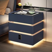 Table de chevet flottante intelligente noire avec éclairage, design moderne et luxueux, avec serrure à combinaison, 3 tiroirs, meubles de chambre à coucher