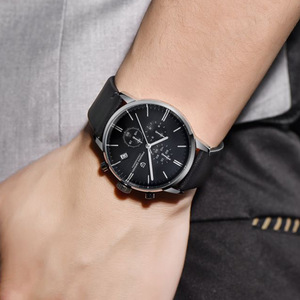 Reloj de Cuarzo para Hombre Berjani, Cronógrafo Analógico, Caja de Acero Inoxidable de 14 mm, Correa de Cuero, Resistente al Agua 30M - Product Image 3