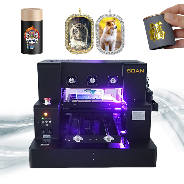 SOAN UV Printer A3 A4 Size Impresora White Ink Varnish UV Flatbed Printer for Phone Case Glass Bottle Pen Sign Plastic Tile