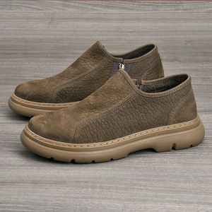 Chaussures décontractées pour hommes en cuir de vache véritable, à enfiler, bout rond, semelle extérieure en caoutchouc respirante, style marche, confortables et légères - Product Image 3