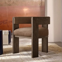 Chaises de Salle à Manger en Bois de Frêne Massif Style RH Américain, Fauteuil en Velours Luxe Moderne