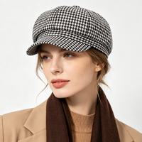 Casquette Gavroche Classique en Tweed à Carreaux pour Femme, Béret Visière Gatsby, Chapeau de Journaliste, Casquette de Peintre Tendance pour Automne Hiver