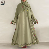 Abaya en dentelle verte sur mesure, robe musulmane modeste longue avec foulard, kaftan islamique couvrant entièrement le corps pour femmes