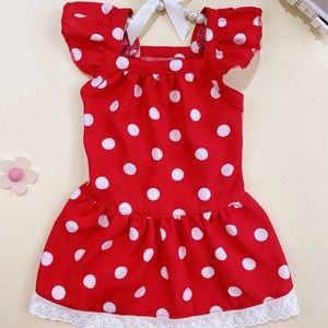 ชุดเดรสลายจุดสีแดงสำหรับสัตว์เลี้ยงพร้อมแขนเสื้อระบายและขอบลูกไม้สำหรับสุนัขและแมวสวมใส่ในฤดูใบไม้ผลิและฤดูร้อน - Product Image 2