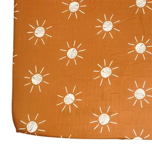 Orange Sun print Baby Crib Sheets 100% Organic Cotton Baby Crib Bed Bassinet Cot Fitted Sheets