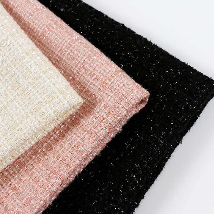 Custom Wool Tweed Fabric Black White and Pink Small Fragrant Plaid Coat Fabric Boucle Polyester Wool Hot Pink Tweed Fabric for