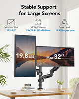 Support de moniteur double en métal de 13'' à 32'' pour bureau debout