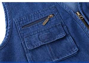 سترة رجالية من الدنيم بمقاسات كبيرة مع شعار مخصص، سترة عمل للتصوير والصيد للرجال مصنوعة من القطن - Product Image 4