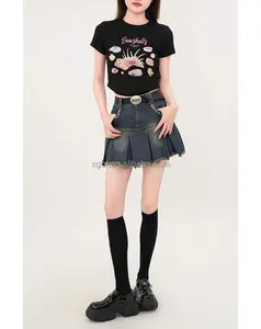 Bufa Großhandel trendige Mini-Röcke Damen High Street y2K beschädigter Denim plissiert Rock Damen lässiges Rock