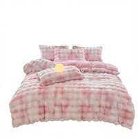 Parure de lit quatre pièces en velours épais Gao Ke – Housse de couette et drap réversibles, motif uni, minimaliste, doux et agréable pour la peau