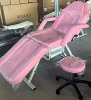 Fauteuil de massage et de beauté luxueux en PU noir et blanc, réglable, pliable, pour tatouage, coiffure, thérapie faciale et extensions de cils, économique