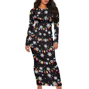 Vestido de manga larga con estampado navideño, entallado en la cintura, estilo elegante, nueva colección otoño-invierno 2026 - Product Image 2