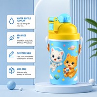 Bouteille d'eau jetable 350 ml avec logo personnalisé, dessin animé 3D, sans BPA, avec couvercle, pour les fêtes d'enfants, sport et plein air